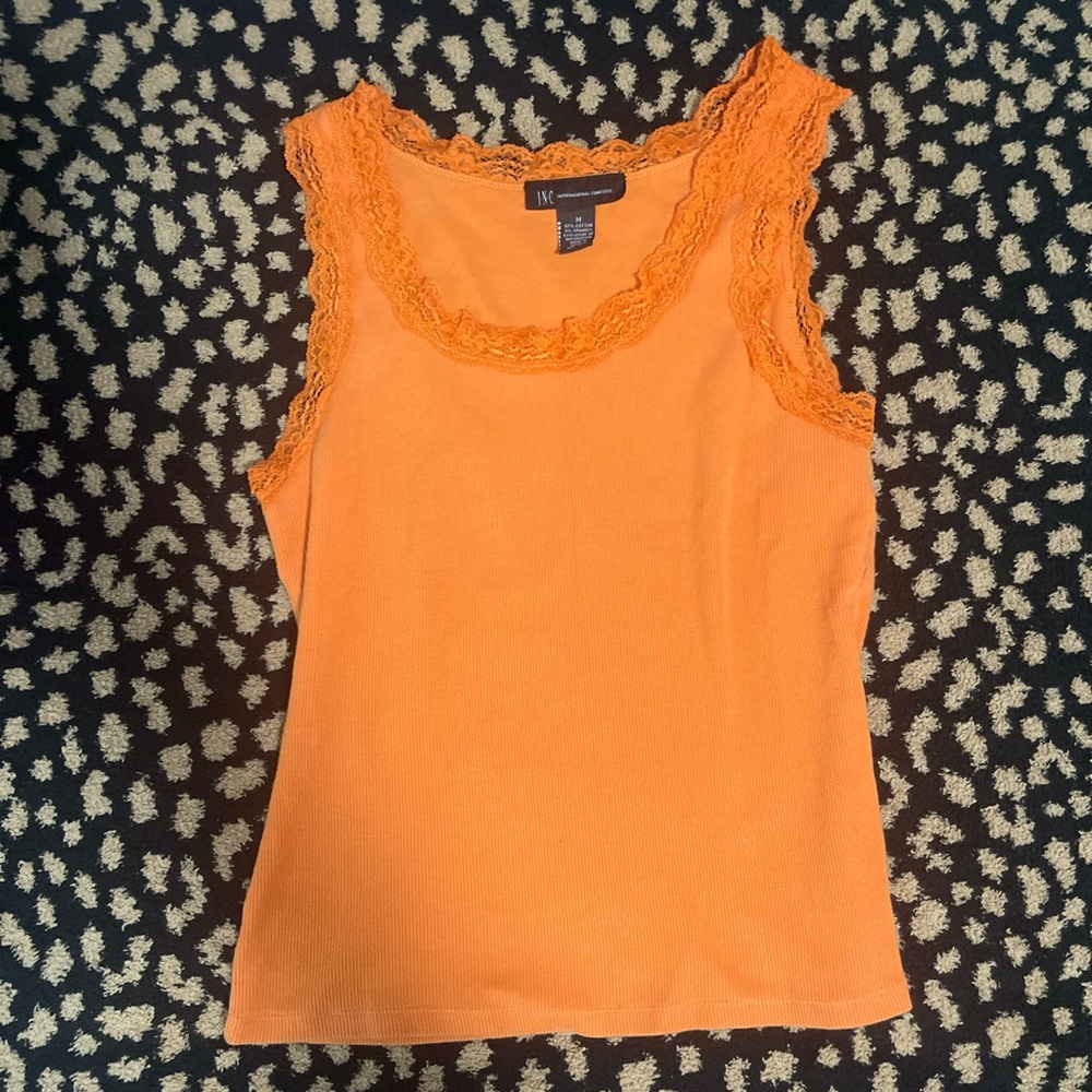 SOLD!! Vibrant Orange 2000s Lace Tank Top